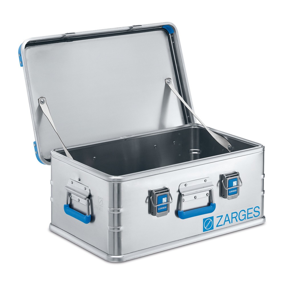 Image of Mit der ZARGES Eurobox für wetterfesten Transport sorgen Leichtes Aluminium, korrosionsbeständige Edelstahl-Beschläge und ergonomische Komfort-Handgriffe für 50 kg Belastung: Die Alu-Transportbox Eurobox ZARGES kombiniert hochwertige Materialien mit robus