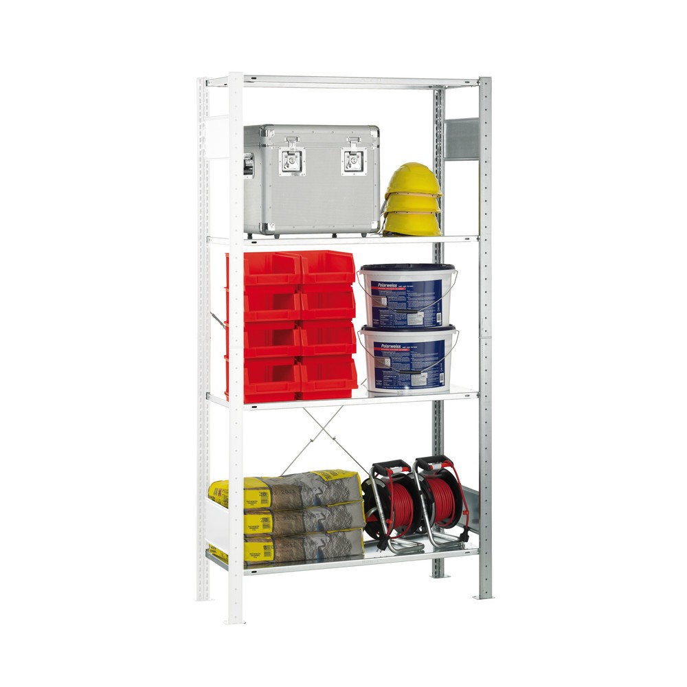 Image of Robustes Fachbodenregal – bereit für einfachen Aufbau per Steckmontage Regalsysteme für Industrie und Handel müssen vielseitig, robust und ausbaubar sein, z. B. durch flexible Komponenten wie dieses verzinkte Anbaufeld des Fachbodenregals SCHULTE mit 150 