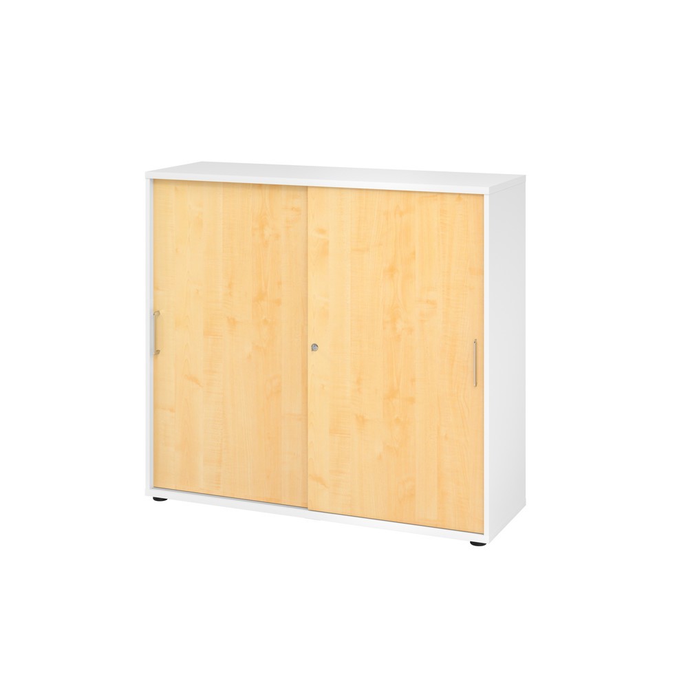 Image of  Anlieferzustand: zerlegt, teilmontiertHammerbacher Schiebetürschrank 3OH 120cm BS Weiss/Ahorn Hammerbacher Schiebetürschrank 3OH 120cm BS Weiss/Ahorn