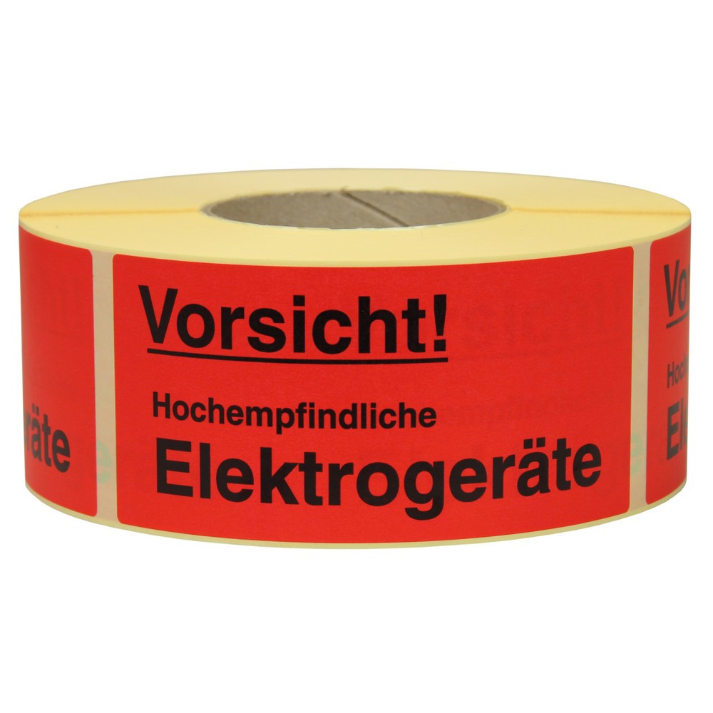 Image of  Wirtschaftliche Rolle mit 1.000 Stk.Hinweisetikett "Vorsicht! Hochempfindliche Elektrogeräte", LxB 145 x 70 mm, 1 Rolle á 1.000 Stück Hinweisetikett "Vorsicht! Hochempfindliche Elektrogeräte", LxB 145 x 70 mm, 1 Rolle á 1.000 Stück