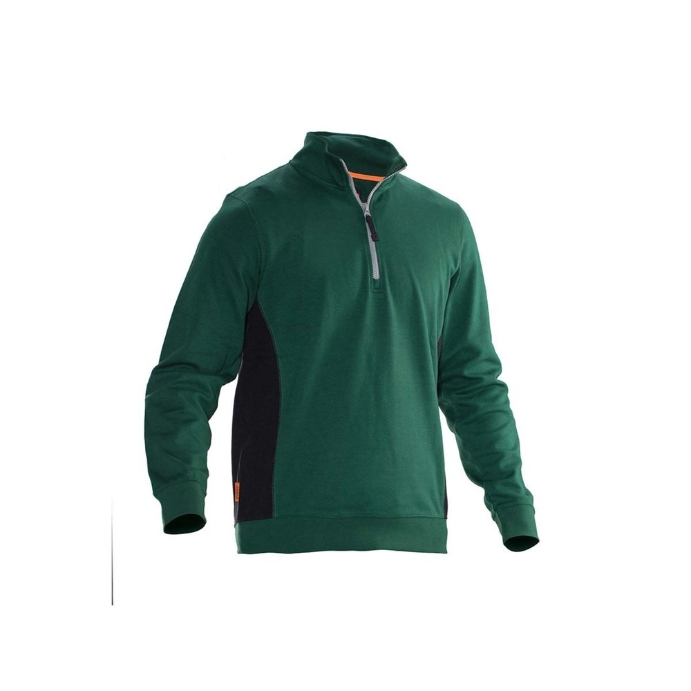 Image of  Kontrastelement an der Seite (Kontraste in schwarz/gelb an den Schultern)Jobman Sweatshirt mit Kragen 1/2 zip forest grün, Grösse XS Jobman Sweatshirt mit Kragen 1/2 zip forest grün, Grösse XS