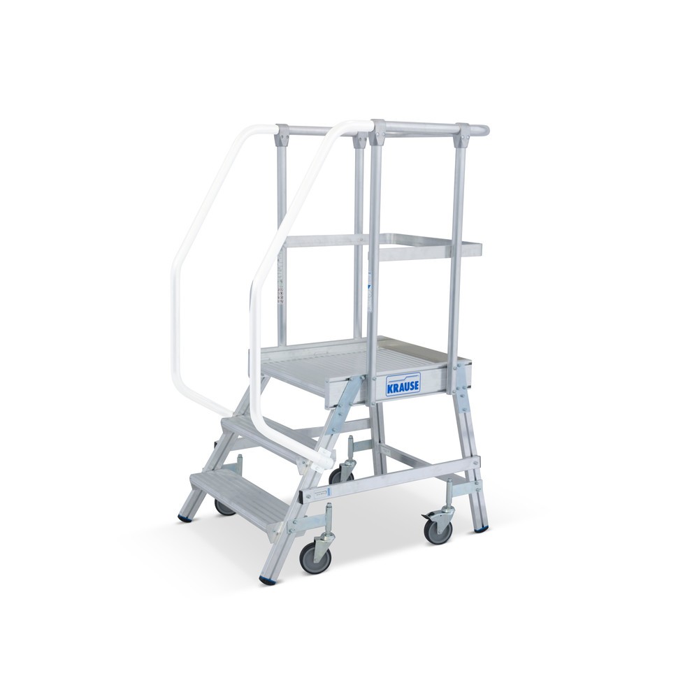 Image of Stabil und zeitgemäss – Podesttreppe KRAUSE® mit Geländer und Rollen Legen Sie bei Ihren Tätigkeiten im Betrieb Wert auf grösstmöglichen Arbeitsschutz? Die Podesttreppe KRAUSE® mit Geländer und Rollen verschafft Ihnen einen sicheren und bequemen Stand. Ih