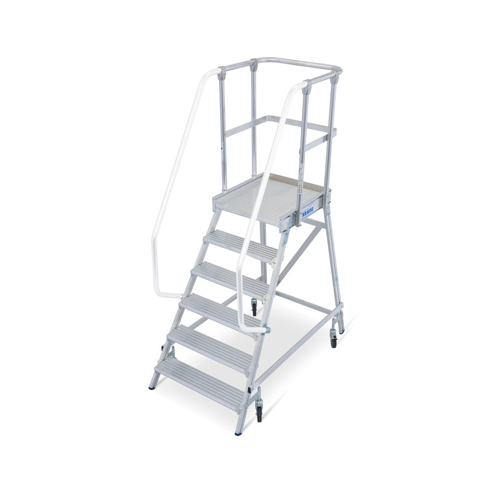 Image of Stabil und zeitgemäss – Podesttreppe KRAUSE® mit Geländer und Rollen Legen Sie bei Ihren Tätigkeiten im Betrieb Wert auf grösstmöglichen Arbeitsschutz? Die Podesttreppe KRAUSE® mit Geländer und Rollen verschafft Ihnen einen sicheren und bequemen Stand. Ih