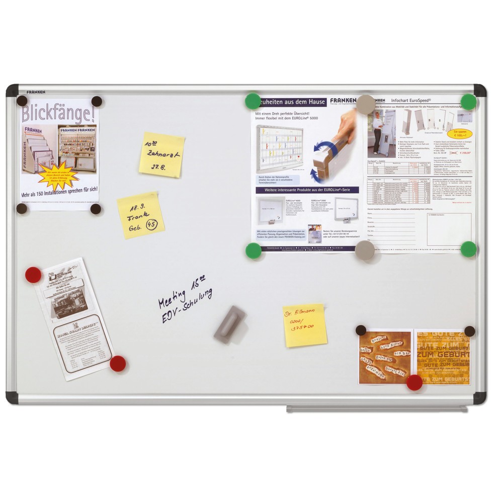 Image of Weiss lackierte Tafel mit magnethaftender Oberfläche Die Schreibtafel FRANKEN X-tra! Line ist ideal für das übersichtliche Anbringen von Terminzetteln, Betriebsplänen oder anderen Arbeitsunterlagen. Da die Oberfläche lackiert ist, besteht zudem die Möglic