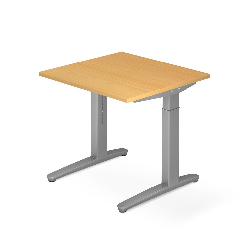 Image of Ergonomischer Schreibtisch für Ihr Büro Der Schreibtisch, C-Fuss höhenverstellbar besteht aus einem stabilen C-Fuss-Gestell aus robustem Stahlrahmen sowie einer strapazierfähigen, melaminharzbeschichteten Holzwerkstoffplatte in Rechteckform. Die Teleskop-