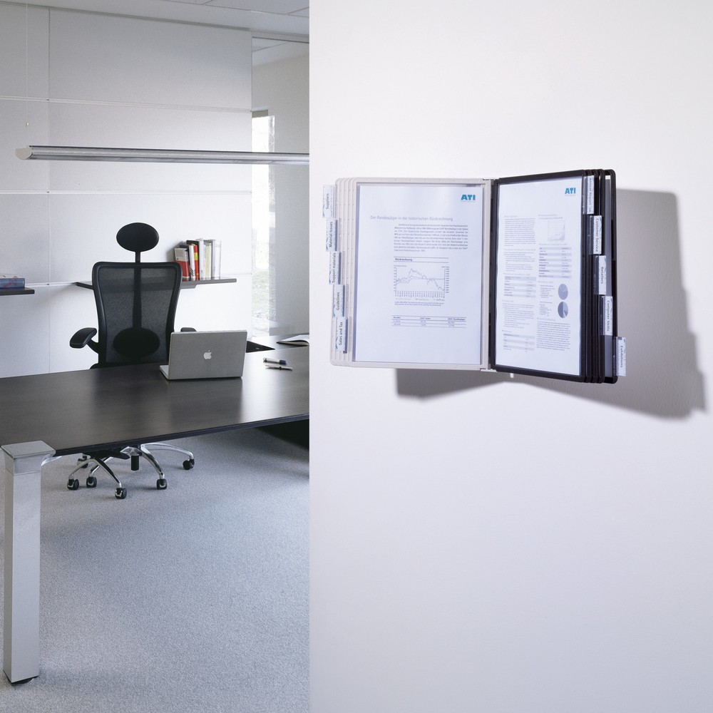 Image of Das Sichttafel-System SHERPA® zur Wandmontage – für Büro und Betrieb Dies Sichttafel-System mit 10 Sichttafeln lässt schnell und unkompliziert an Innenwände oder an die Lochwände von Verkaufsdisplays montieren. So sind Informationen für Besucher und Mitar