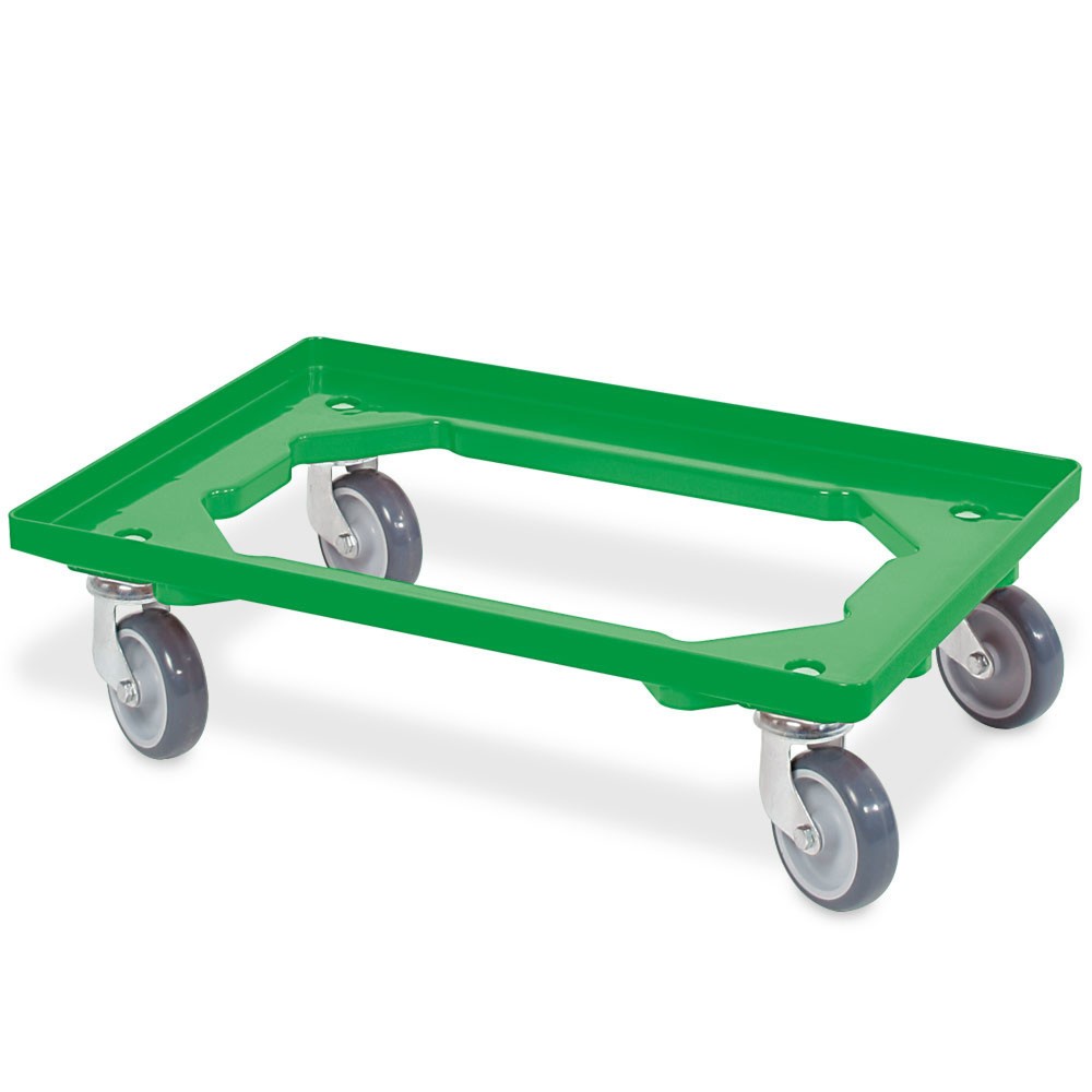 Image of  Tragkraft: 250 kgTransportroller für Euro-Stapelbehälter 600x400 mm grün, 4 Lenkrollen, graue Gummiräder Transportroller für Euro-Stapelbehälter 600x400 mm grün, 4 Lenkrollen, graue Gummiräder