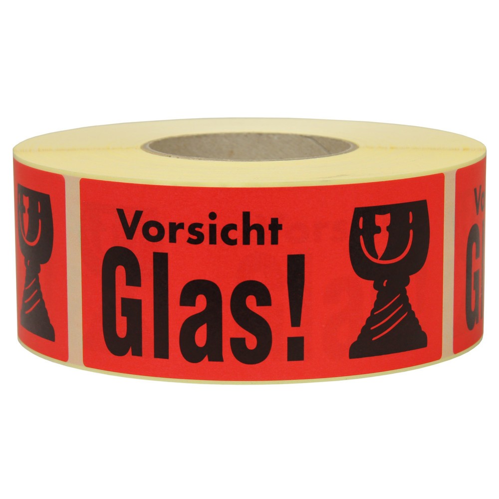 Image of  1 VE = 1000 StkWarnetiketten, 145 x 70 mm, aus Papier, mit Aufdruck, "Vorsicht Glas", 1 VE = 1000 Stk Warnetiketten, 145 x 70 mm, aus Papier, mit Aufdruck, "Vorsicht Glas", 1 VE = 1000 Stk