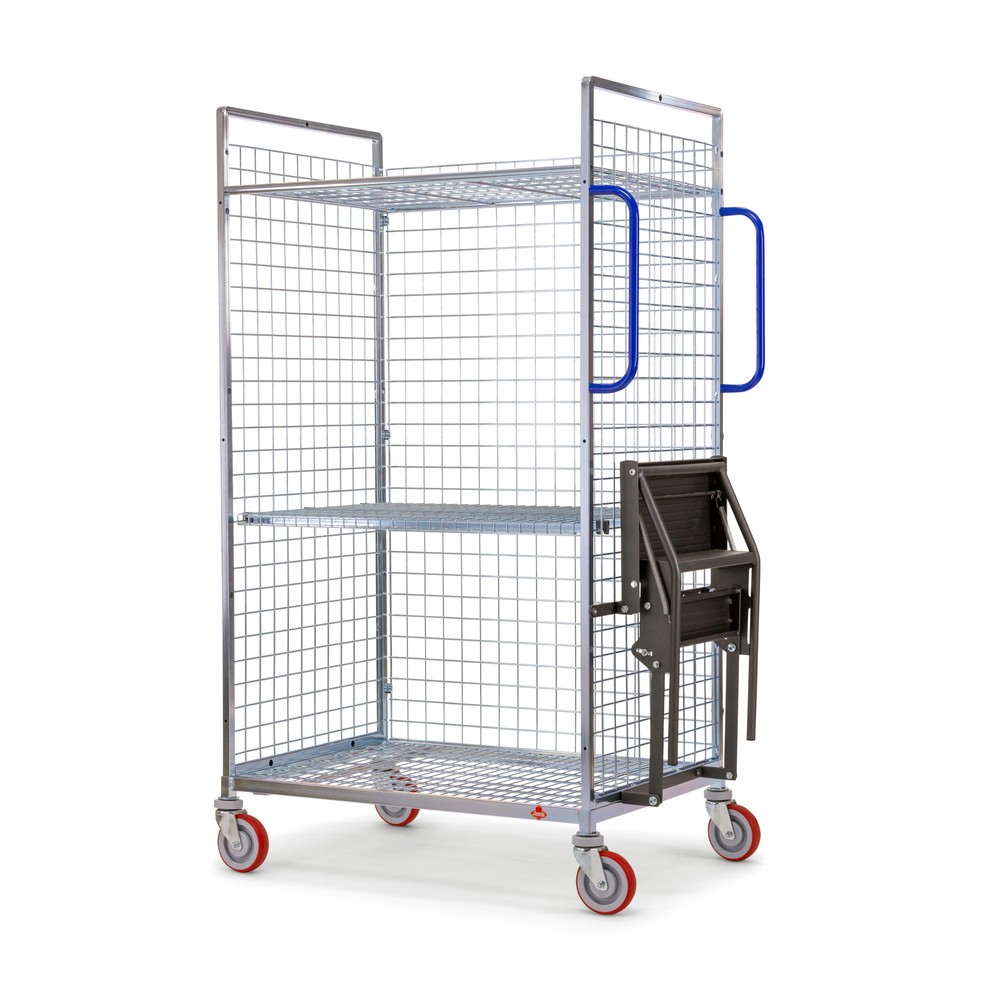 Chariot de préparation de commandes Ameise® AK-M, 3 parois grillagées, 1 plateau intermédiaire inclus, HxlxP 1 625 x 500 x 935 mm