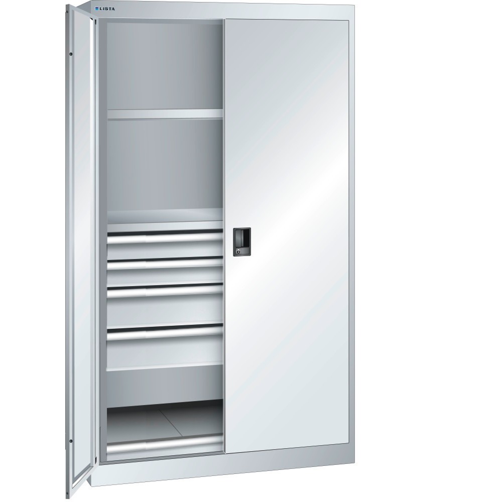 Armoire à charge lourde LISTA 54x27E, (lxPxH) 1 100x641x1 950 mm, 1 étagère coulissante, 4 tiroirs, gris clair, CODE Lock