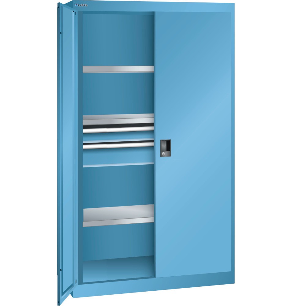 Armoire à charge lourde LISTA 54x27E, (lxPxH) 1 100x641x1 950 mm, 2 tiroirs, bleu clair, KEY Lock