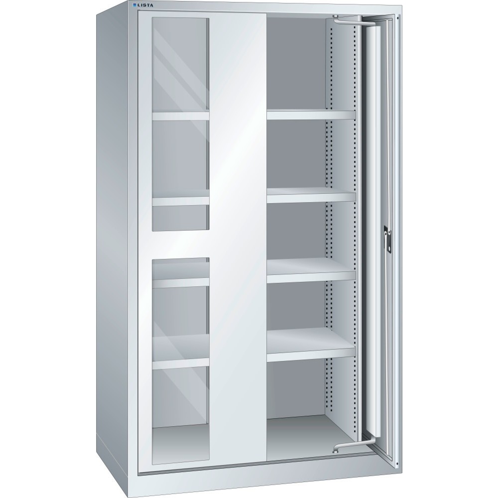 Armoire à charge lourde LISTA 54x27E, (lxPxH) 1 146x690x1 950 mm, portes rétractables, vitres transparentes, gris clair, RFID Lock