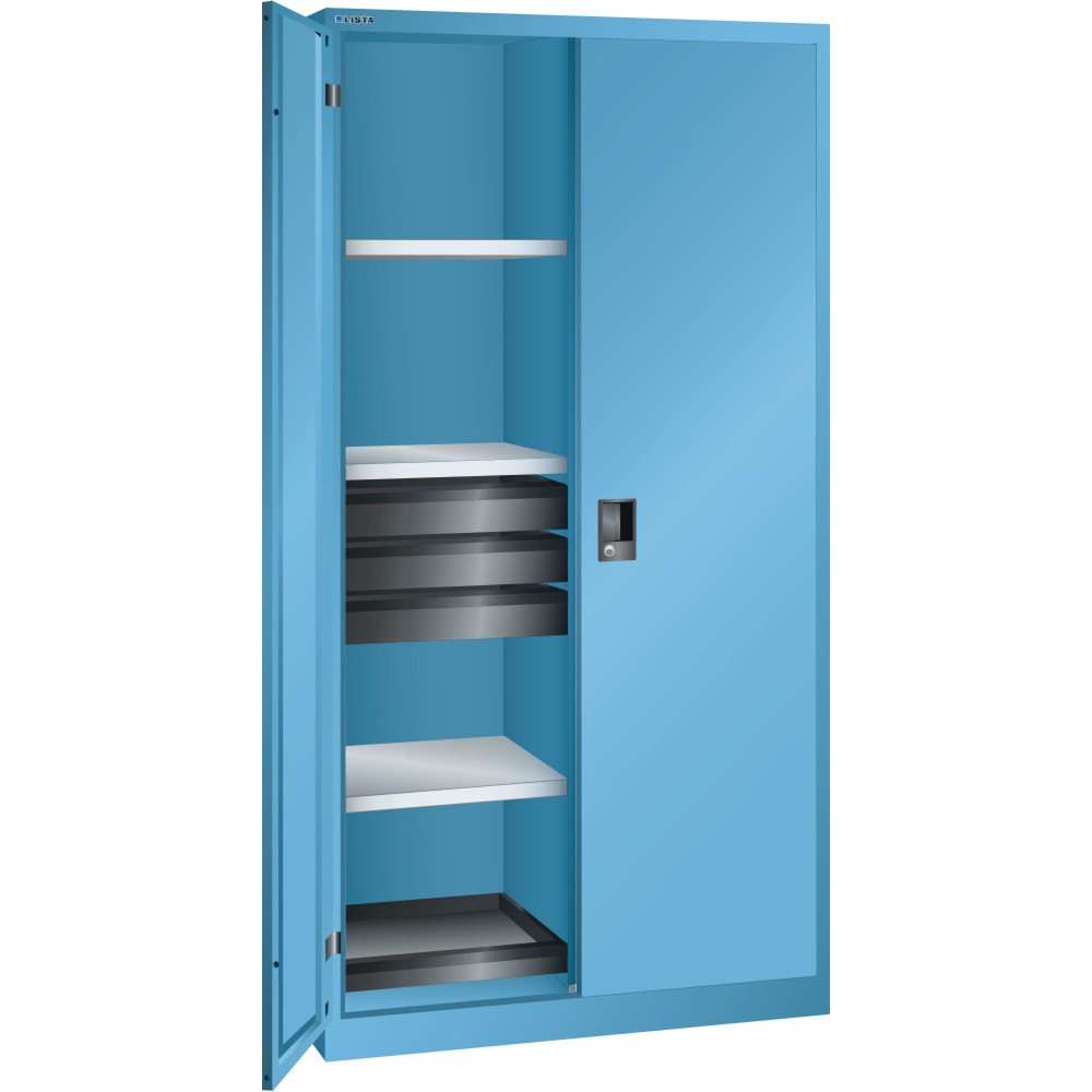 Armoire à outils LISTA, (lxPxH) 1 000x580x1 950 mm, 2 étagères coulissantes, 6 tiroirs, bleu clair, CODE Lock