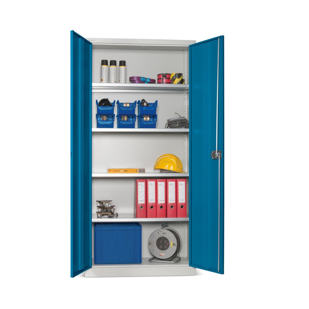 Armoire à portes battantes BISLEY, H x l x P 1 806 x 914 x 400 mm, gris clair/bleu, tablettes peintes