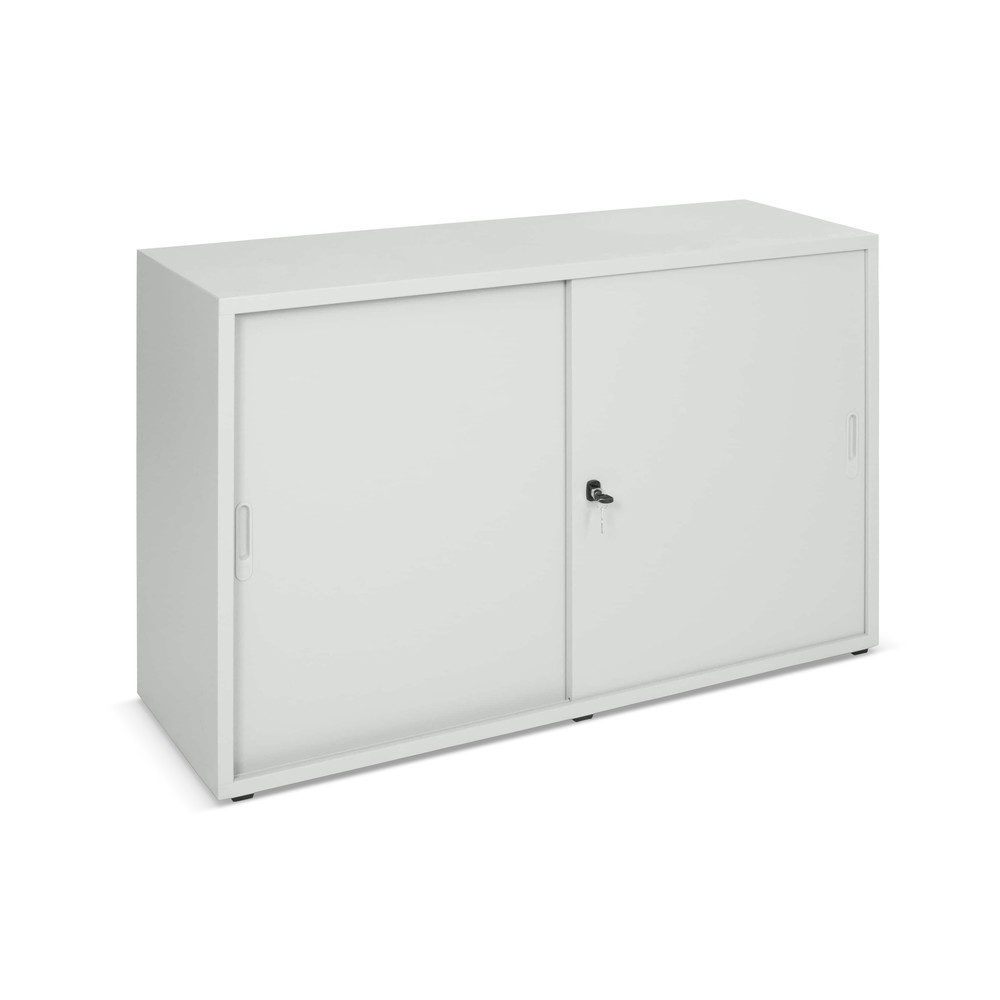 Armoire à porte coulissante avec serrure à poussoir, 2 hauteurs de classeur, HxlxP 750 x 1 200 x 420 mm