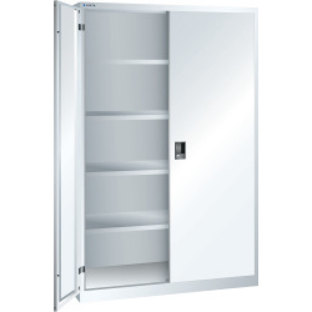 Armoire à portes battantes avec 4 étagères galvanisées, H x l x P 1 950 x 1 250 x 580 mm, blanc pur, blanc pur