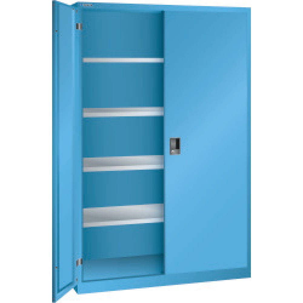 Armoire à portes battantes avec 4 étagères galvanisées, H x l x P 1 950 x 1 250 x 580 mm, bleu clair, bleu clair