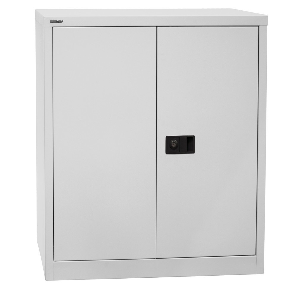 Armoire à portes battantes BISLEY, H x l x P 1 000 x 914 x 400 mm, gris clair/bleu, tablettes galvanisées