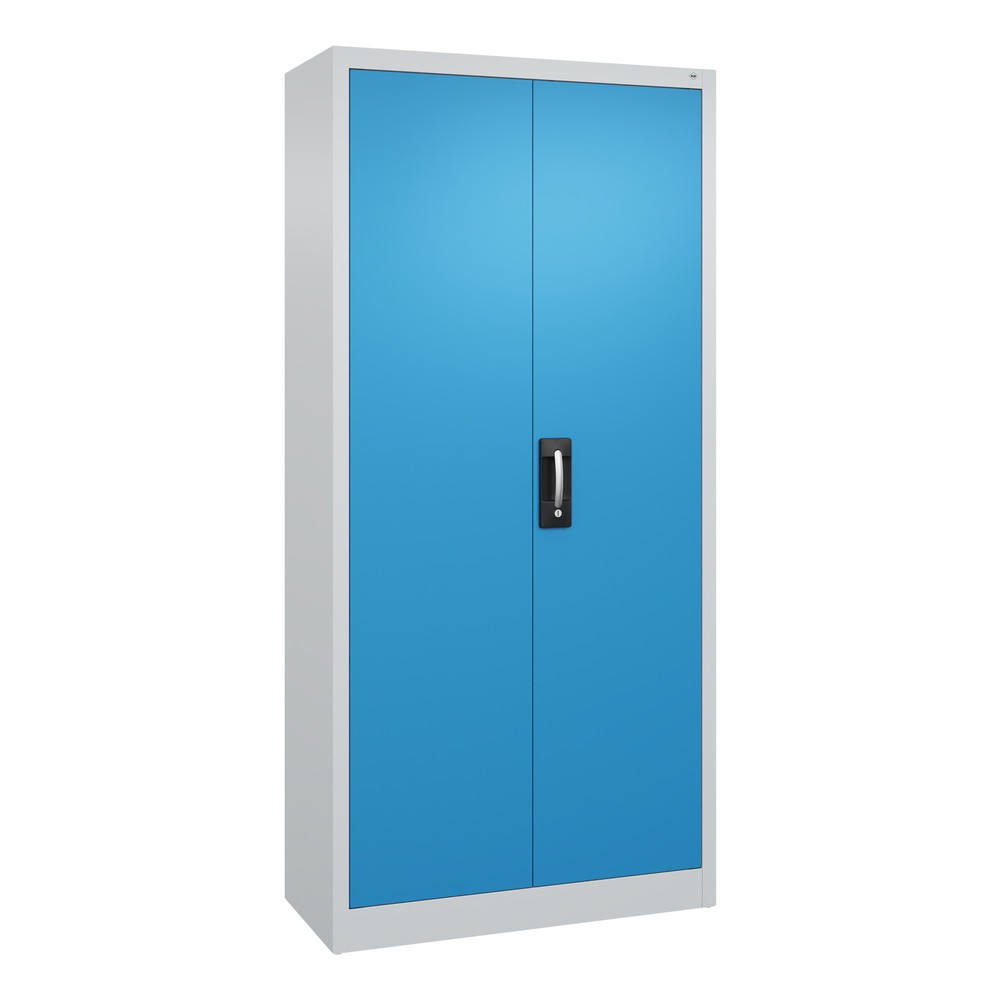 Armoire à portes battantes d’atelier C+P avec 4 tablettes, H x l x P 1 950 x 930 x 400 mm, gris clair, bleu clair