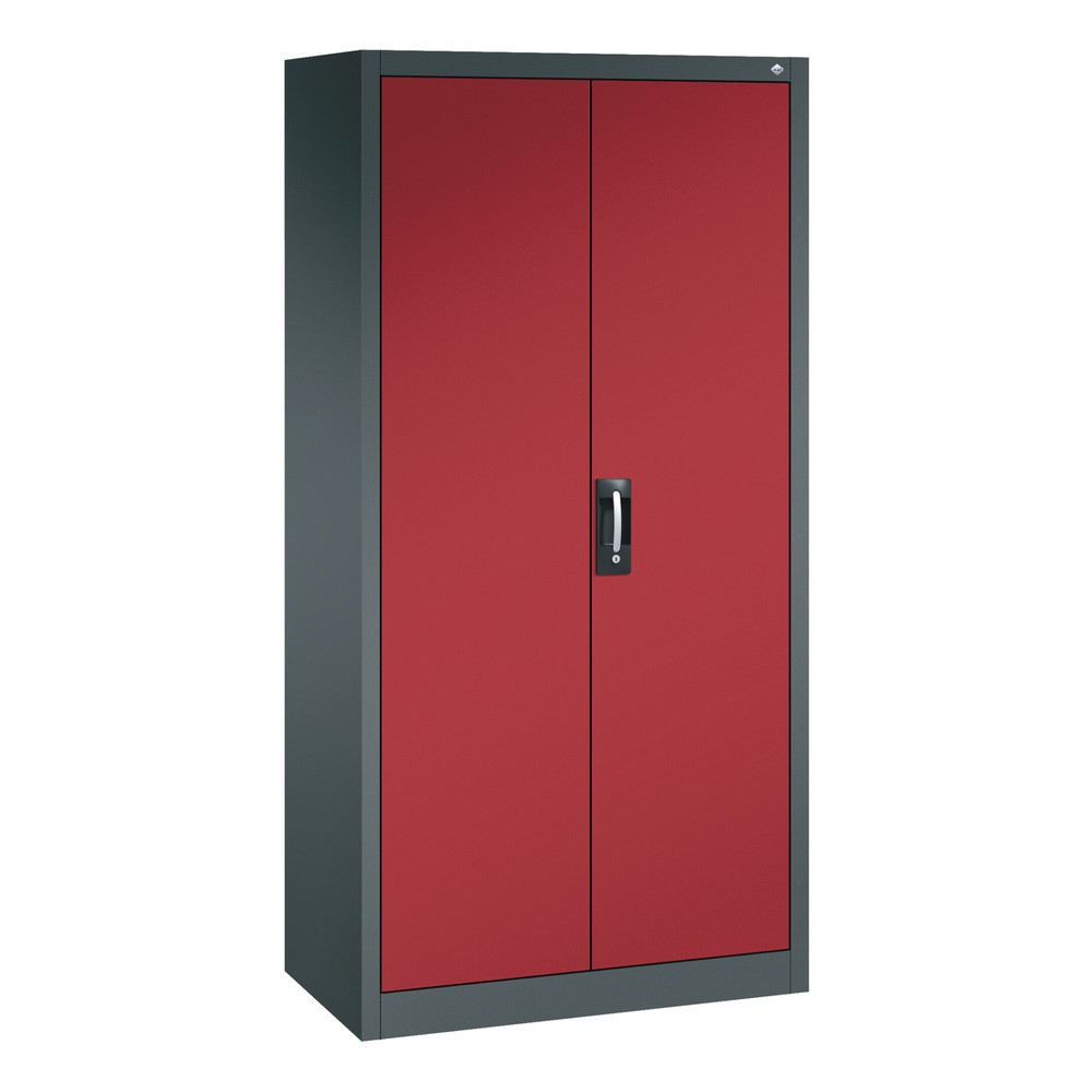 Armoire à portes battantes d’atelier C+P avec compartiment pour objets de valeur + 3 tablettes, H x l x P 1 950 x 930 x 500 mm, gris anthracite, rouge rubis