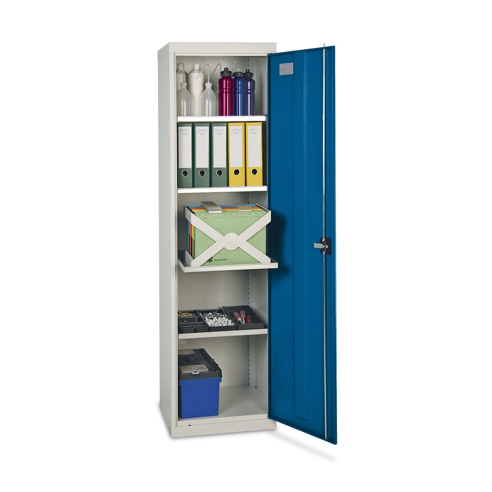 Armoire à portes battantes d’atelier stumpf® avec 4 bacs, H x l x P 1 800 x 500 x 500 mm, gris clair/bleu clair