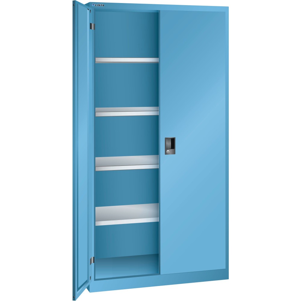 Armoire à portes battantes LISTA, (lxPxH) 1 000x500x1 950 mm, 4 étagères réglables, bleu clair, KEY Lock