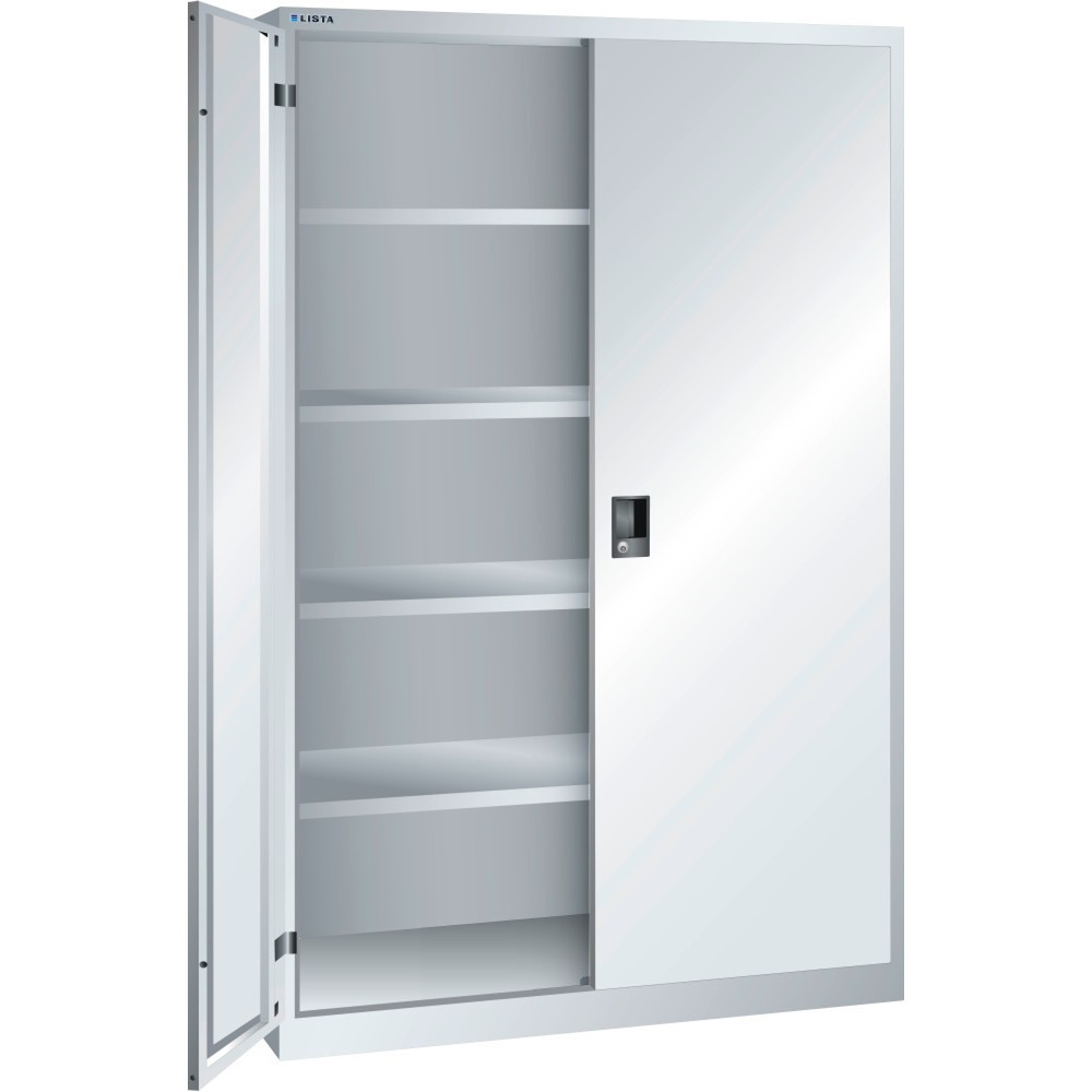 Armoire à portes battantes LISTA, (lxPxH) 1 250x500x1 950 mm, 4 étagères réglables, gris clair, KEY Lock