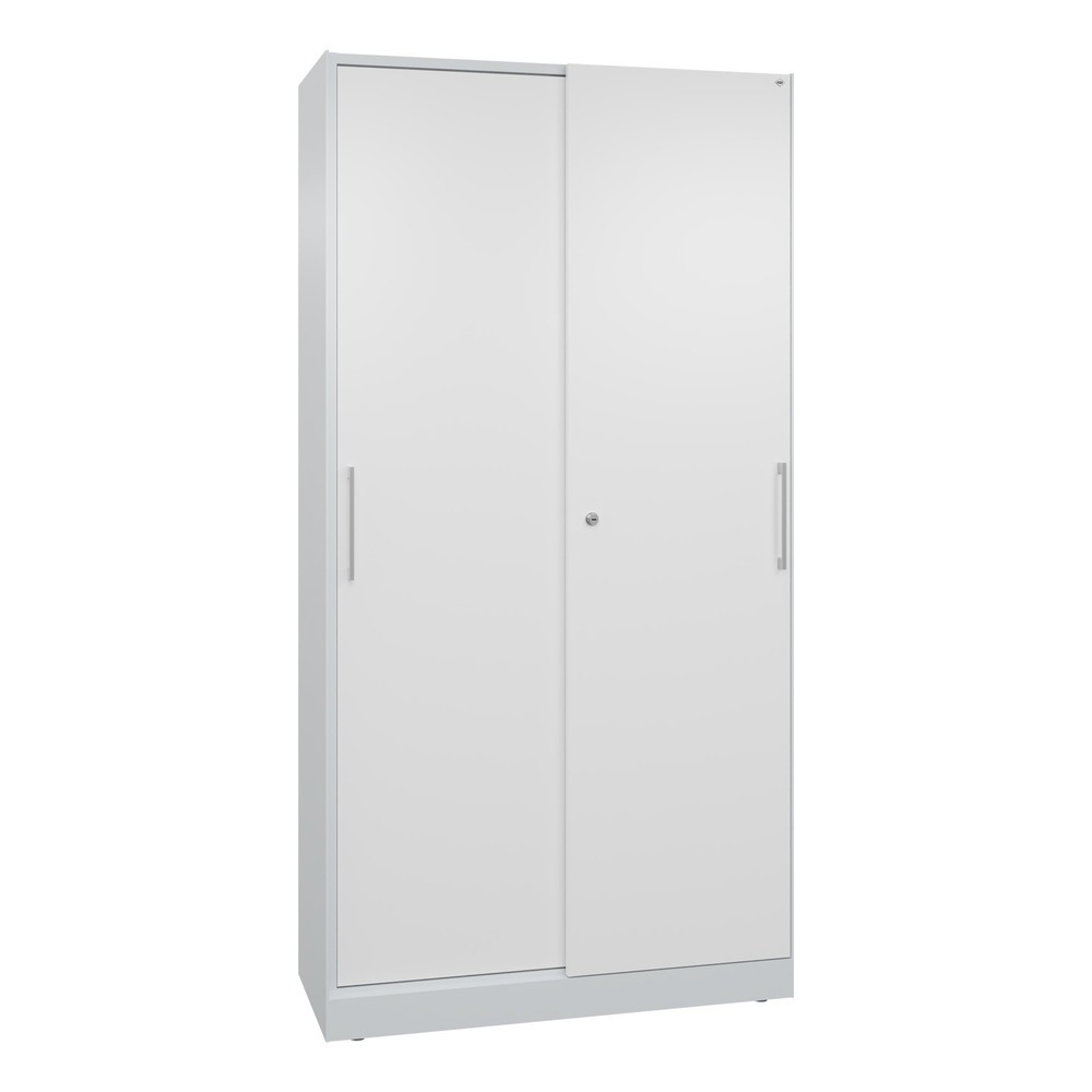 Armoire à portes coulissantes C+P Asisto, 5 hauteurs de classeur, largeur 1 000 mm, gris clair, blanc signalisation