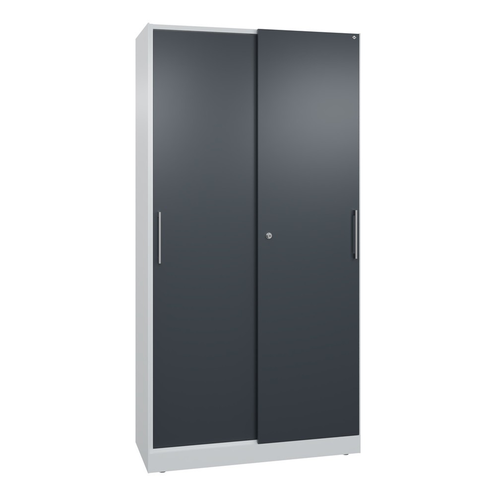 Armoire à portes coulissantes C+P Asisto, 5 hauteurs de classeur, largeur 1 000 mm, gris clair, gris anthracite