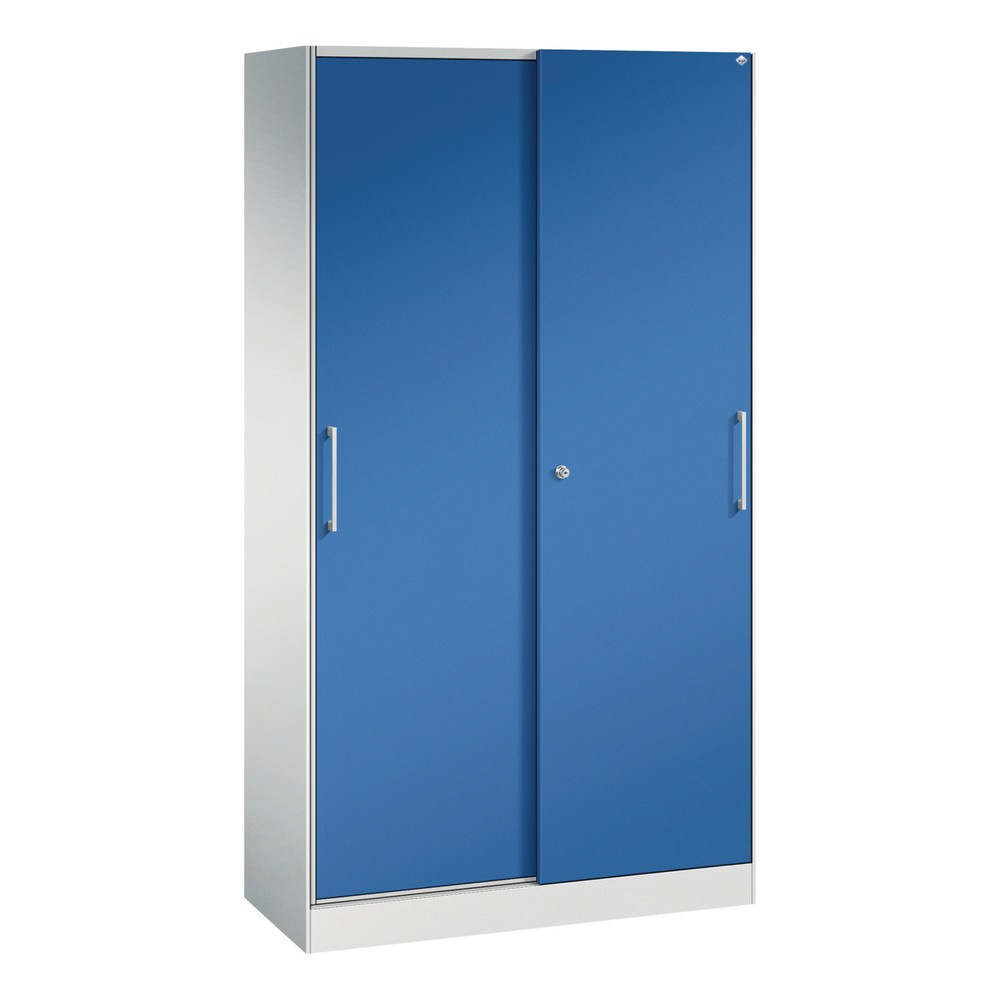 Armoire à portes coulissantes C+P Asisto, 5 hauteurs de classeur, largeur 1 000 mm, gris clair, bleu gentiane