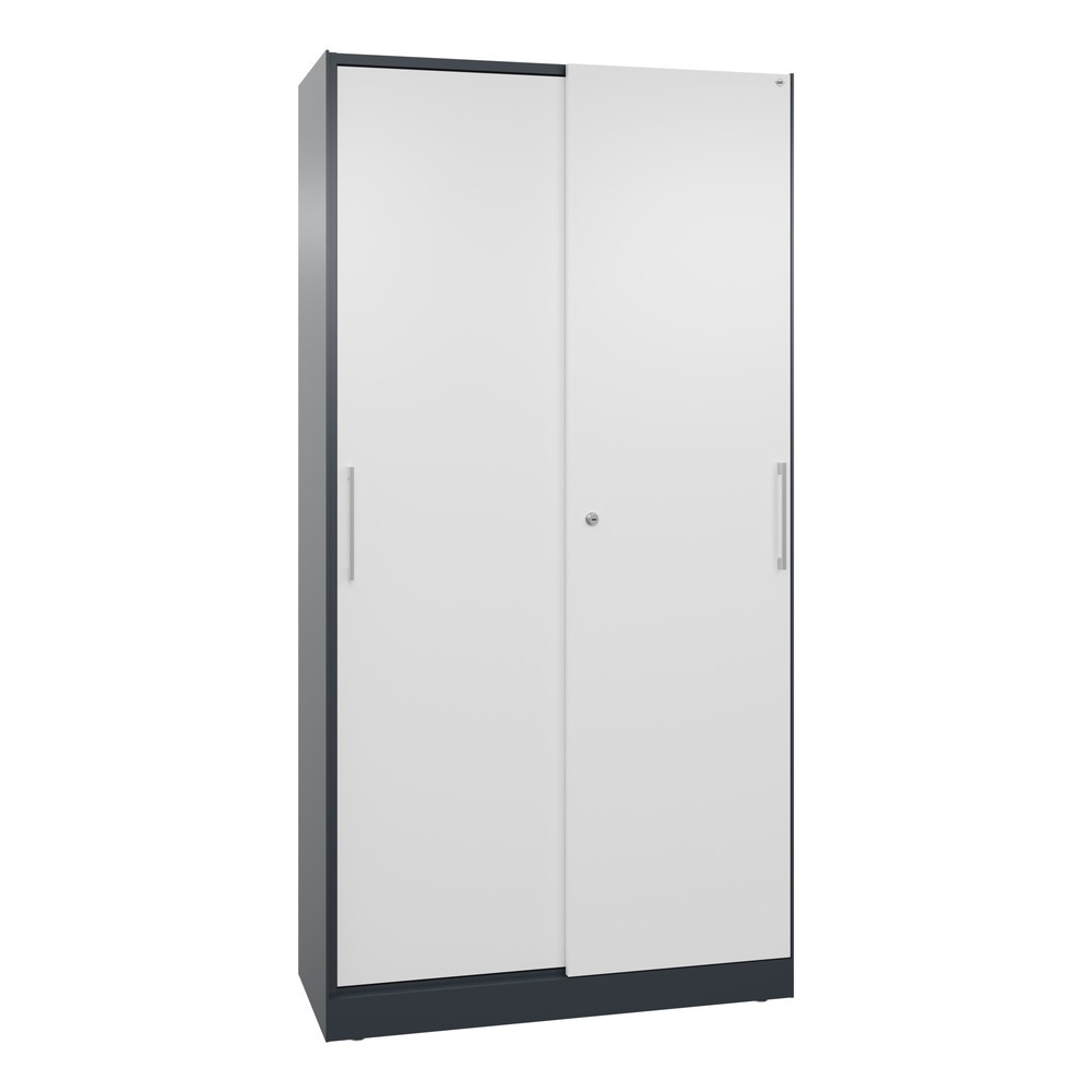 Armoire à portes coulissantes C+P Asisto, 5 hauteurs de classeur, largeur 1 000 mm, gris anthracite, blanc signalisation