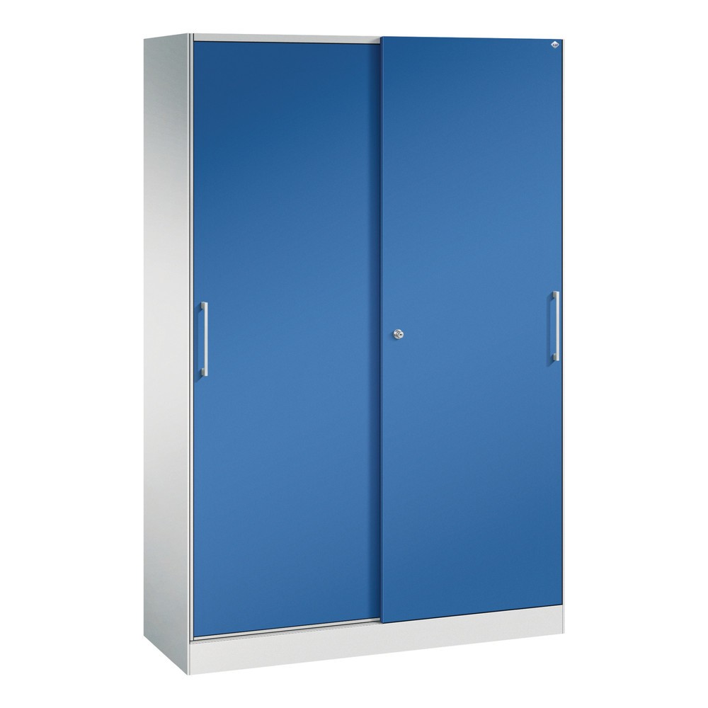 Armoire à portes coulissantes C+P Asisto, 5 hauteurs de classeur, largeur 1 200 mm, gris clair, bleu gentiane