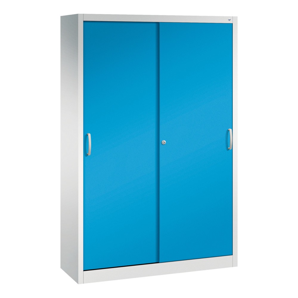 Armoire à portes coulissantes, H x l x P 1 950 x 1 200 x 400 mm, gris clair, bleu clair