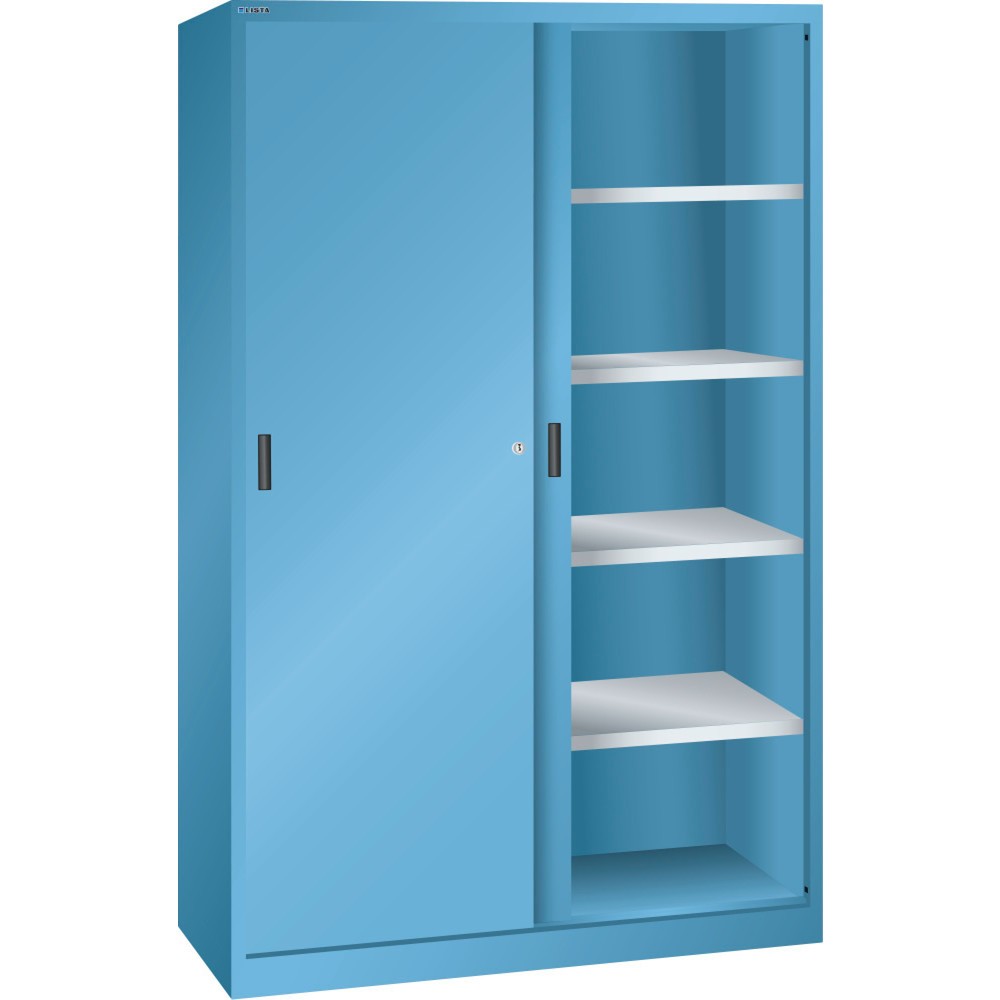 Armoire à portes coulissantes LISTA, (lxH) 1 000 x 1 950 mm, 4 étagères réglables, profondeur 500 mm, bleu clair