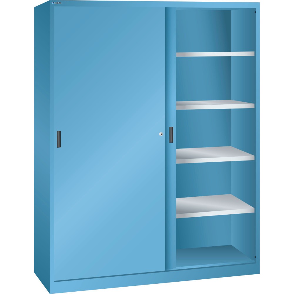 Armoire à portes coulissantes LISTA, (lxH) 1 500x1 950 mm, 8 étagères réglables, profondeur 580 mm, bleu clair