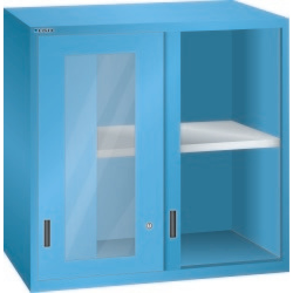 Armoire à poser à portes coulissantes avec vitres transparentes pour armoire à tiroirs LISTA, H x l x P 1 000 x 1 023 x 725 mm, bleu clair