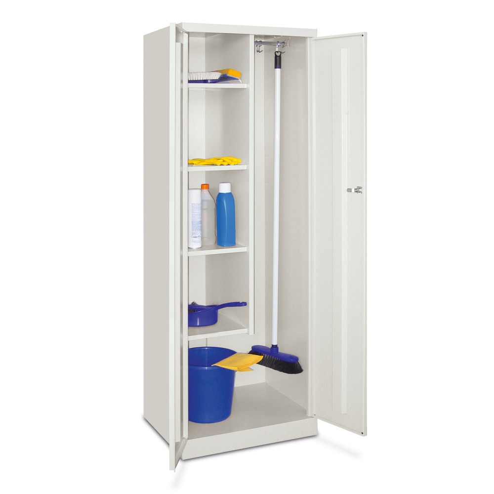 Armoire à produits d’entretien PAVOY, H x l x P 1 800 x 500 x 600 mm, gris clair, blanc pur