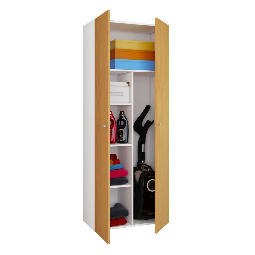 Armoire à produits d’entretien Vandol II avec portes, blanc/hêtre