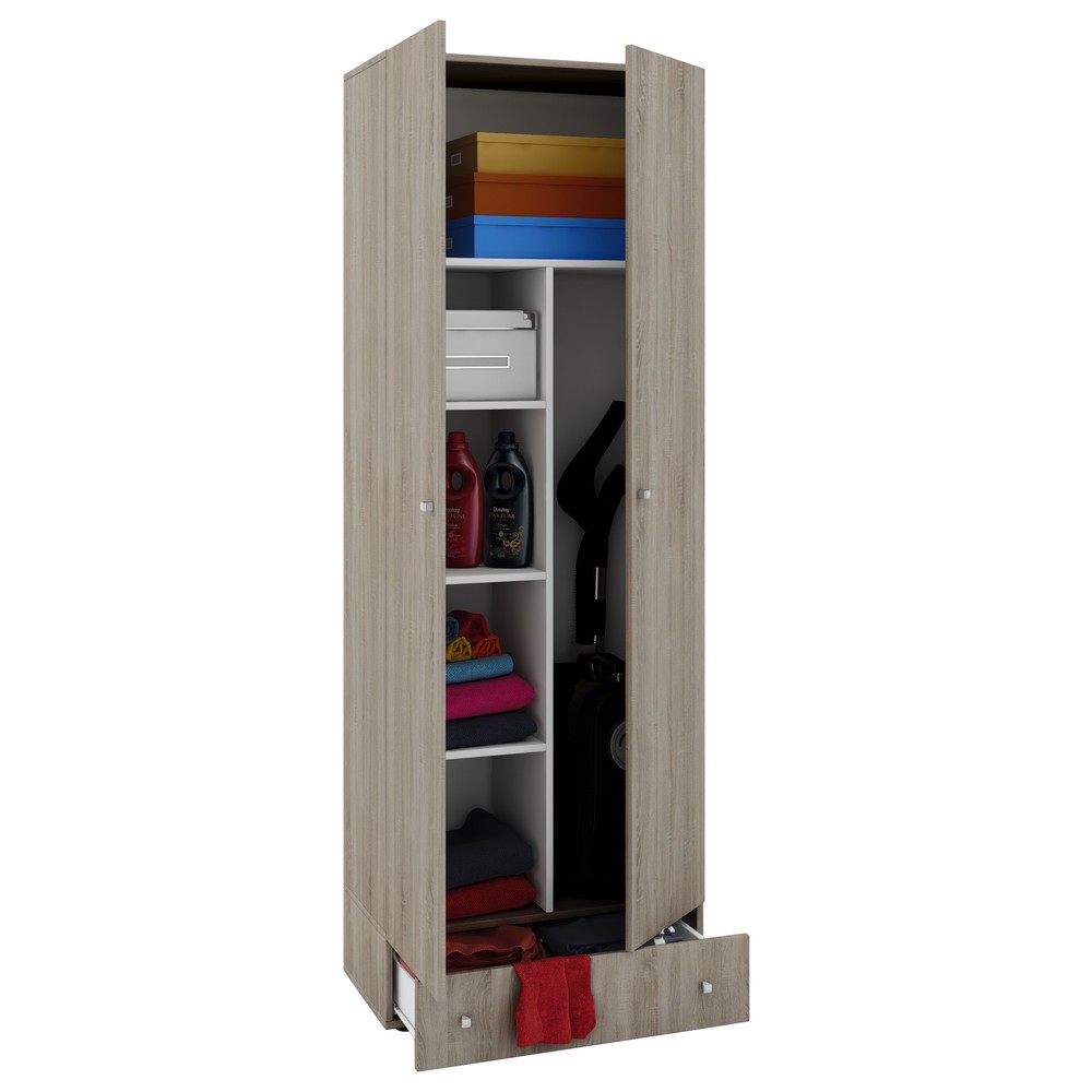 Armoire à produits d’entretien Vandol II, avec portes et tiroir, chêne Sonoma