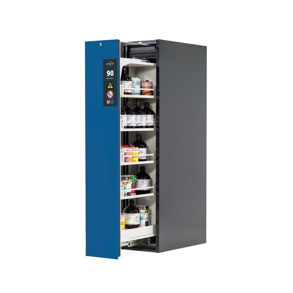 Armoire à tiroir vertical asecos® V-MOVE-90, HxlxpP 1 966 x 449 x 860 mm, anthracite/bleu gentiane