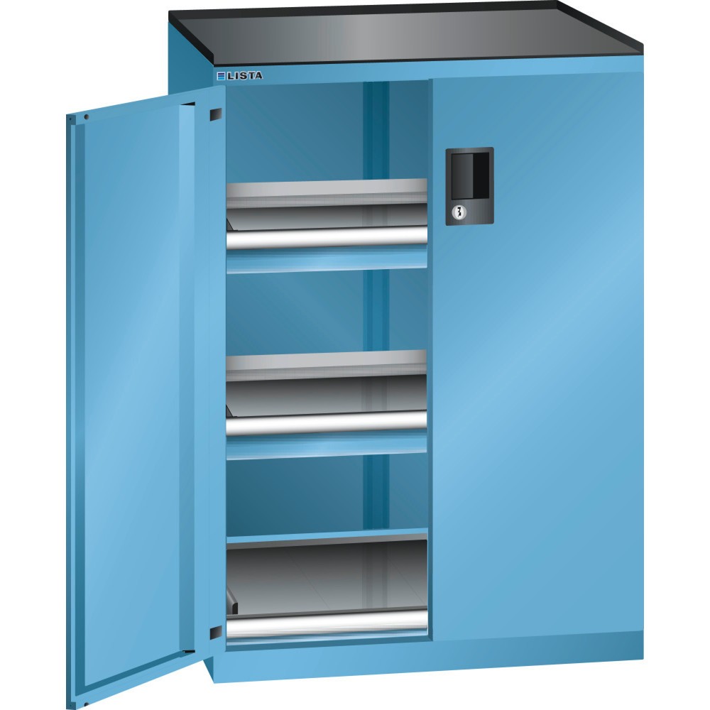 Armoire à tiroirs LISTA 36x27E, (lxPxH) 717x600x1 020 mm, 2 tiroirs capacité de charge 200 kg, 2 x 75, bleu clair, KEY Lock