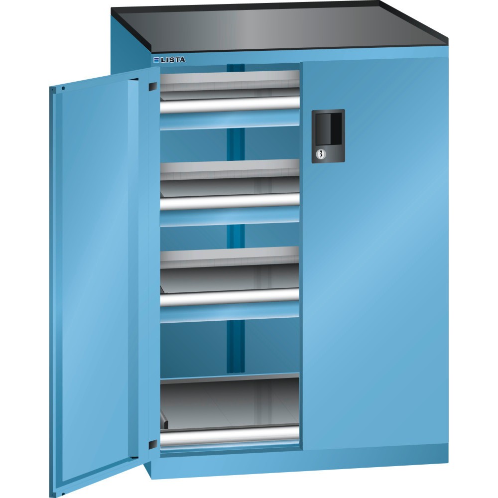 Armoire à tiroirs LISTA 36x27E, (lxPxH) 717x600x1 020 mm, 3 tiroirs capacité de charge 200 kg, 3 x 75, bleu clair, CODE Lock