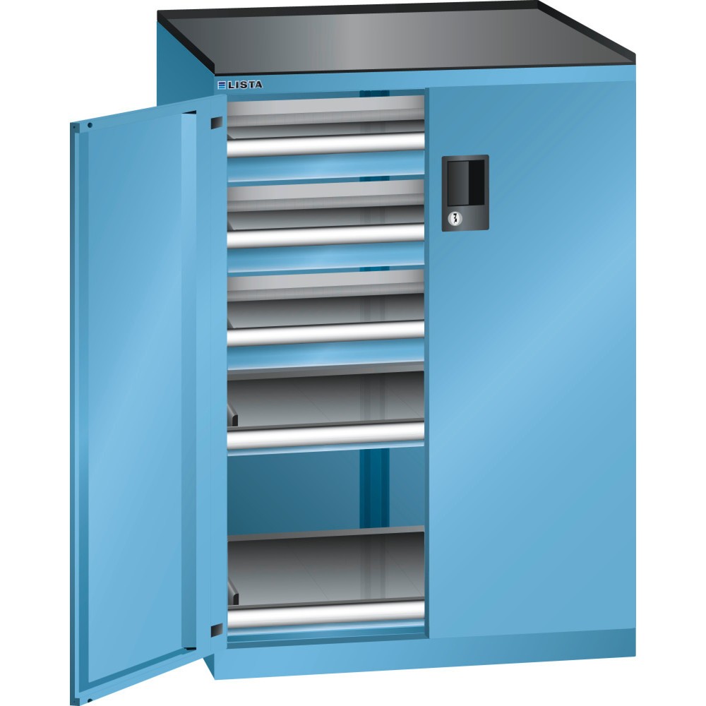 Armoire à tiroirs LISTA 36x27E, (lxPxH) 717x600x1 020 mm, 3 tiroirs capacité de charge 200 kg, 3 x 75, bleu clair, KEY Lock