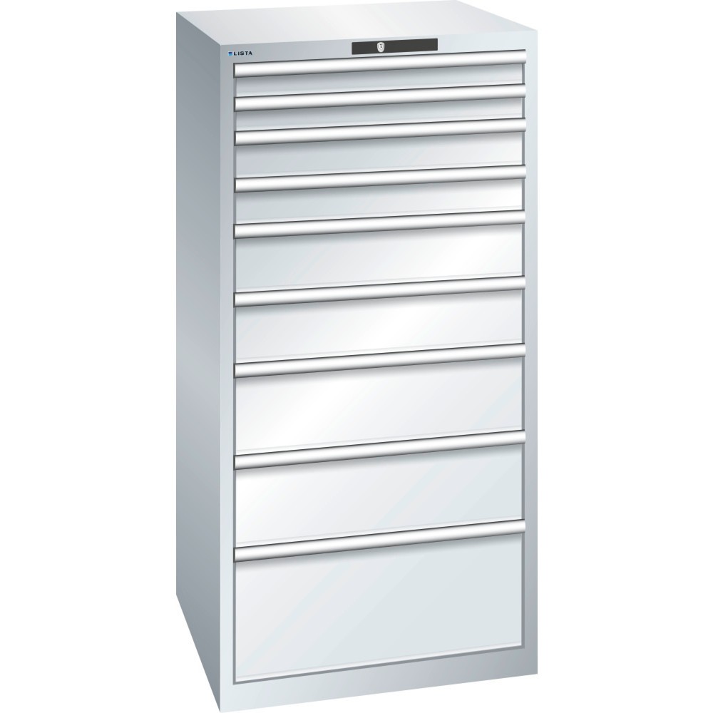 Armoire à tiroirs LISTA 36x36E, (lxPxH) 717 x 725 x 1 450 mm, 9 tiroirs capacité de charge 200 kg, gris clair, CODE Lock