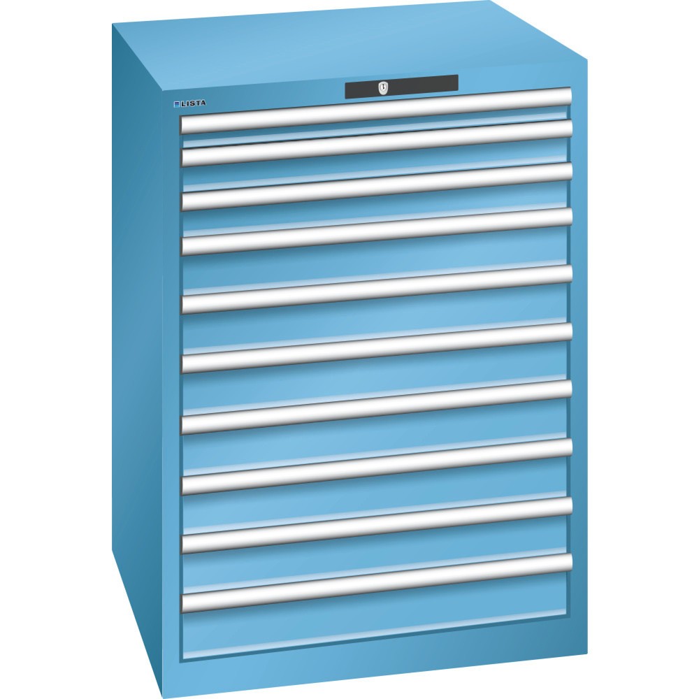 Armoire à tiroirs LISTA 36x36E, (lxPxH) 717x725x1 000 mm, 10 tiroirs capacité de charge 200 kg, bleu clair, CODE Lock