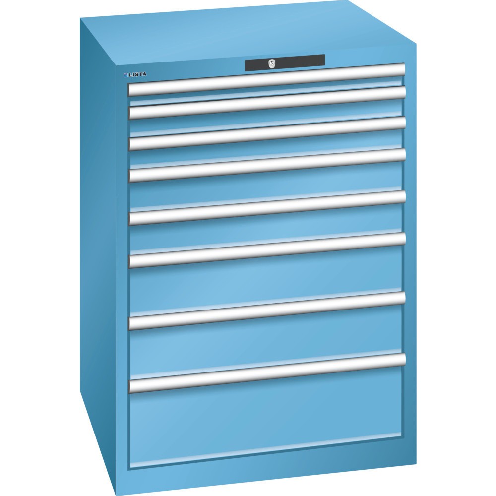 Armoire à tiroirs LISTA 36x36E, (lxPxH) 717x725x1 000 mm, 8 tiroirs capacité de charge 200 kg, bleu clair, CODE Lock