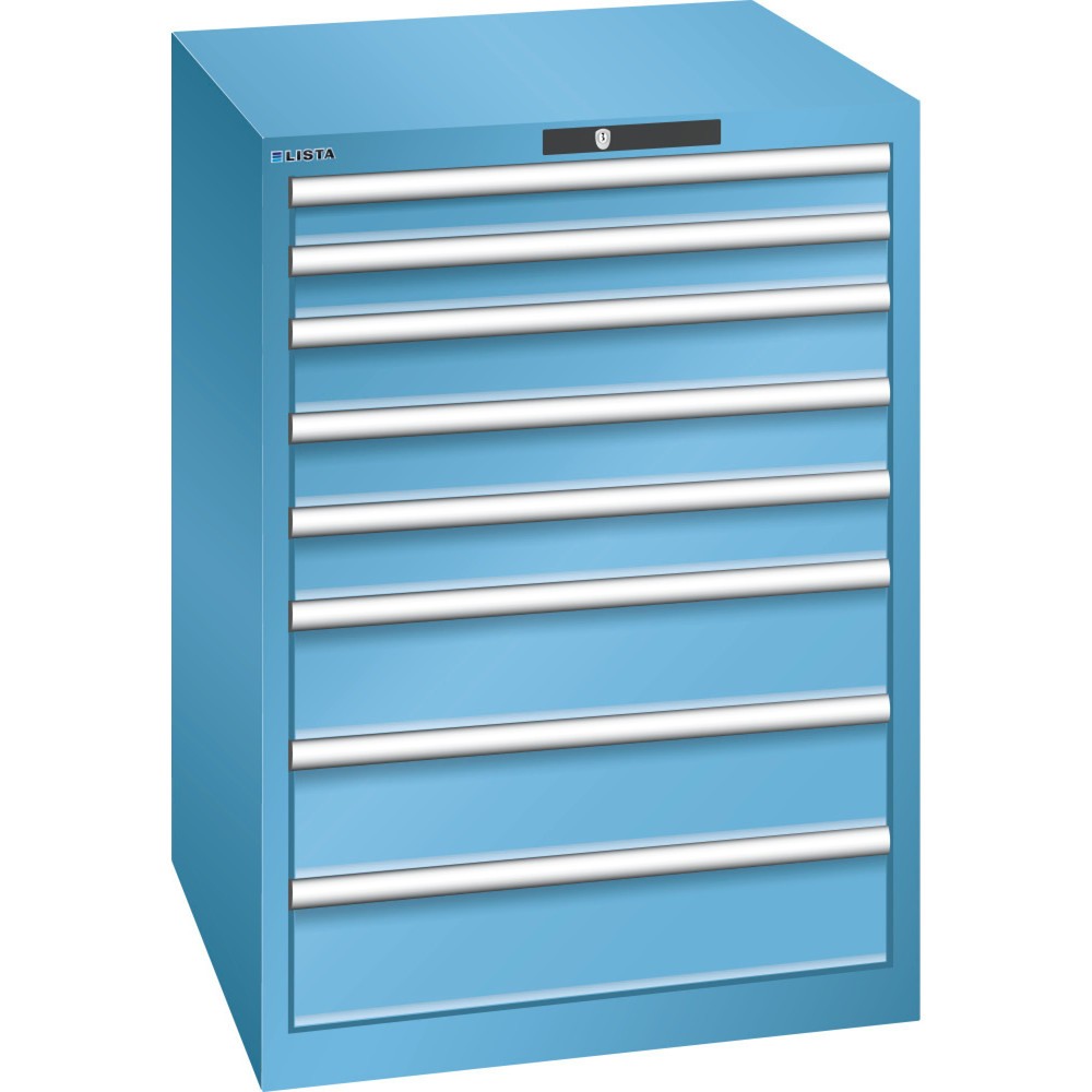 Armoire à tiroirs LISTA 36x36E, (lxPxH) 717x725x1 000 mm, 8 tiroirs, 2 x 75 / 3 x 100 / 3 x 150, bleu clair, KEY Lock