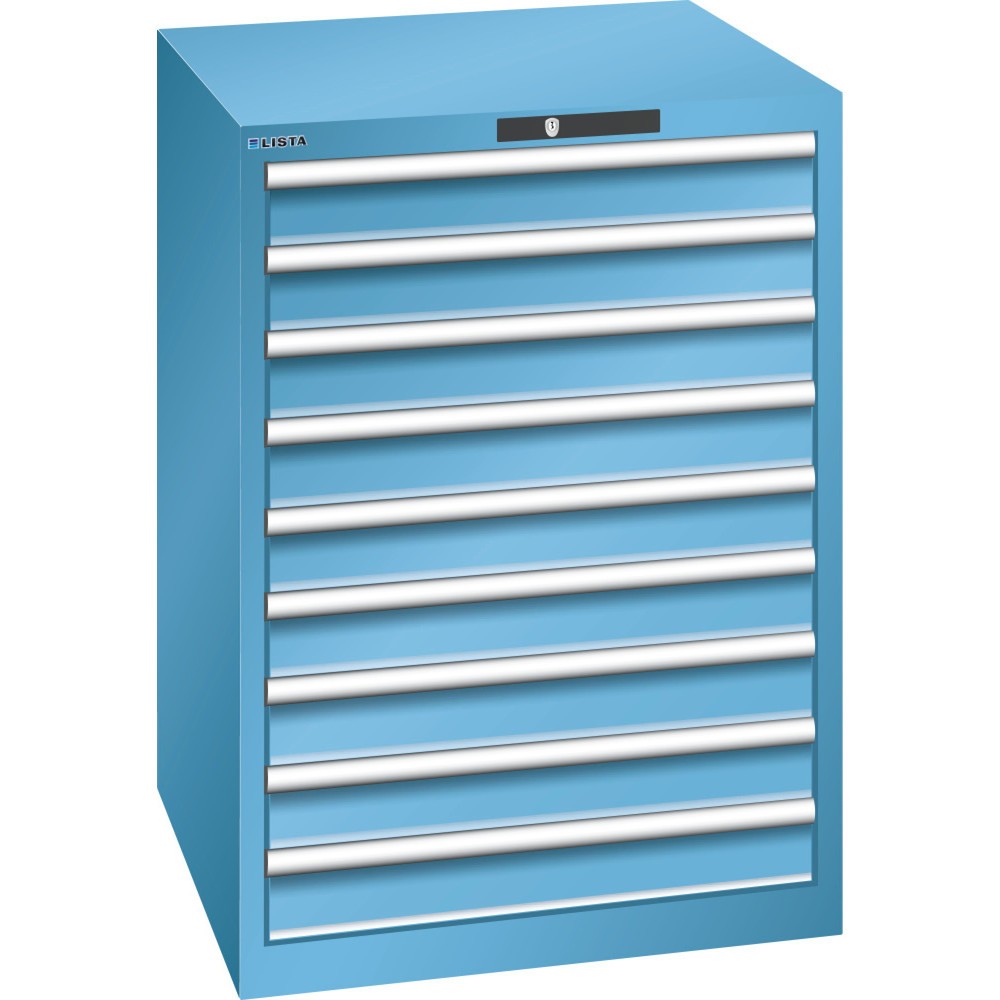 Armoire à tiroirs LISTA 36x36E, (lxPxH) 717x725x1 000 mm, 9 tiroirs, 9 x 100, bleu clair, KEY Lock