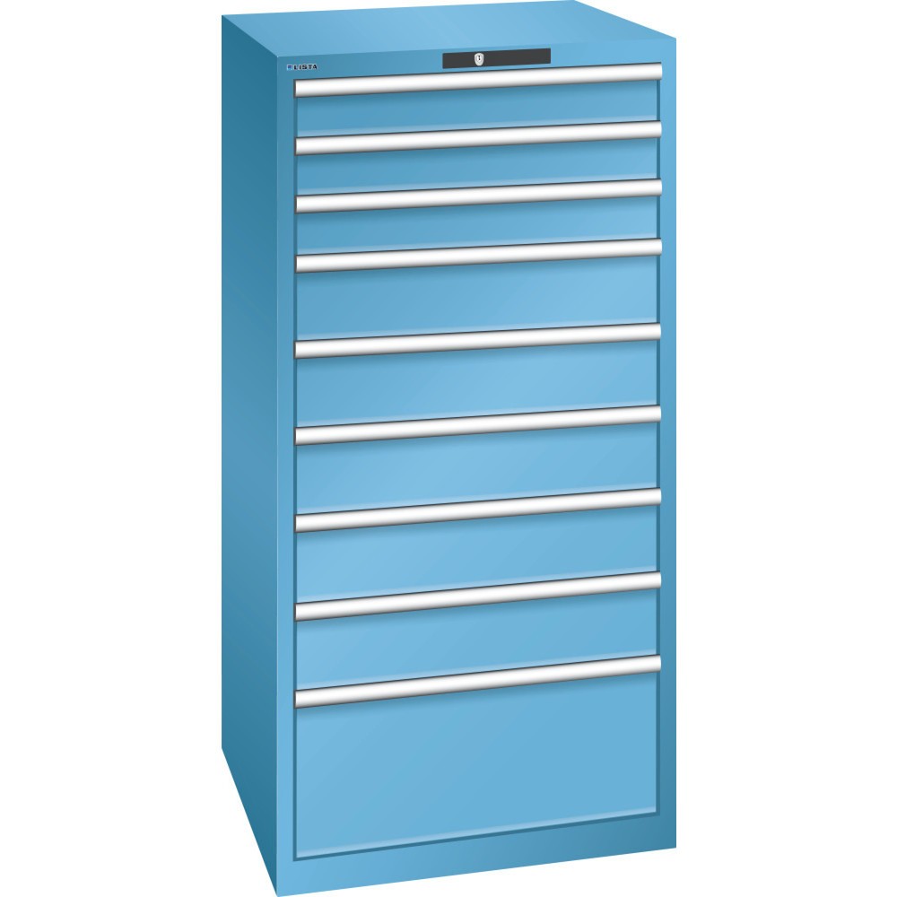 Armoire à tiroirs LISTA 36x36E, (lxPxH) 717 x 725 x 1 450 mm, 9 tiroirs capacité de charge 200 kg, bleu clair, KEY Lock