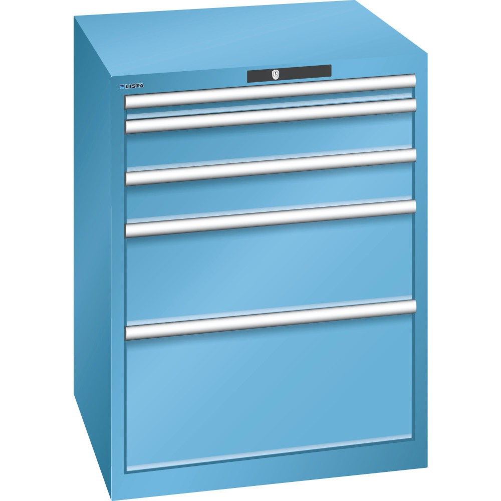 Armoire à tiroirs LISTA 36x36E, (lxPxH) 717x725x850 mm, 5 tiroirs capacité de charge 200 kg, bleu clair, KEY Lock